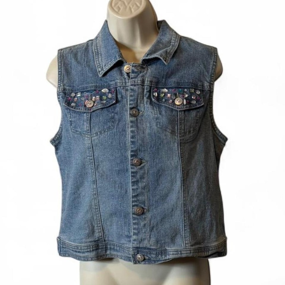 Vintage Arizona Jeans‎ Co Glitter Jeweled Denim Vest